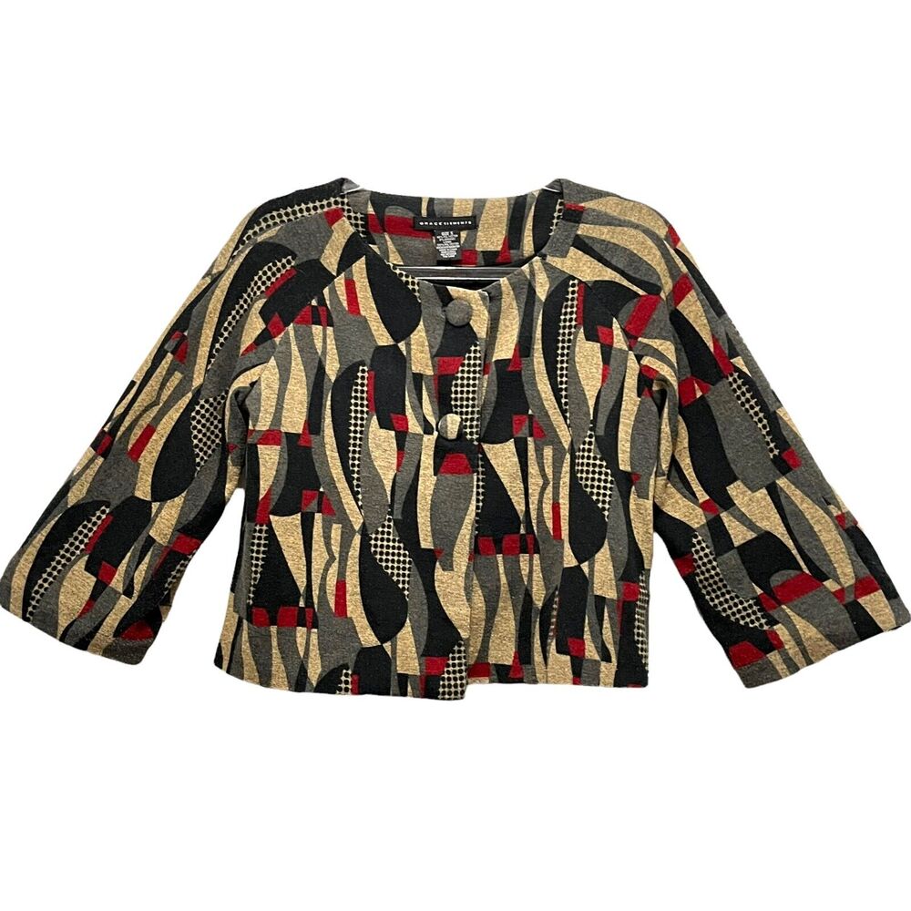 Cardigan Sweater Vintage 1990s Grace Elements Womens Multicolor Fully Lined Sz S